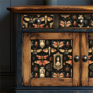 Vintage Gothic Victorian Cameo Women Moths Beetles Seidenpapier