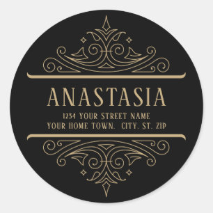 Vintage Gothic-Wirbel aus Schwarz und Gold Runder Aufkleber