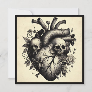 Vintage-Gothik-Totenkopf-Herz-Valentinstag-Retro-H Karte