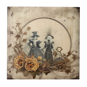 Vintage gothische Hexen Herbstpergament Fliese