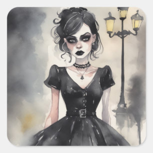 Vintage-Gotik-LBD-Eleganz-Kunstaufkleber Quadratischer Aufkleber