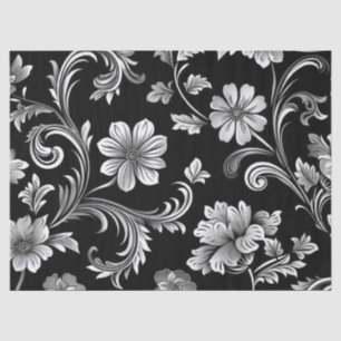 Vintage gotische Damaskus-Schwarz-Silber-Decoupage Seidenpapier