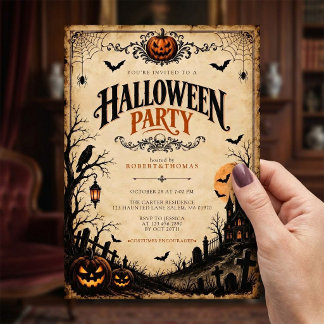 Vintage-Gotische Gruselnacht-Halloween-Party Einladung