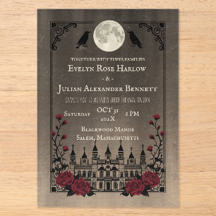 Vintage-Gotische Halloween-Hochzeit Vollmond-Flede Acryleinladungen