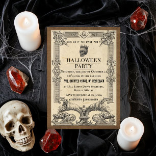 Vintage-gotische Halloween-Party-Einladung Krone Einladung