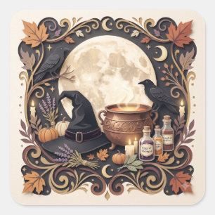 Vintage-Gotische Hexe Halloween Magisch Quadratischer Aufkleber