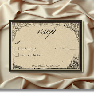 Vintage gotische Hochzeit an der mittelalterlichen RSVP Karte