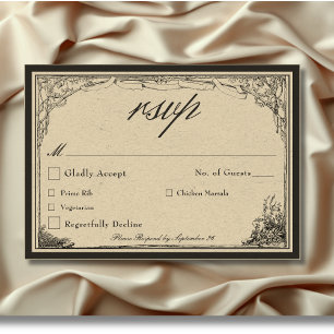 Vintage gotische Hochzeit an der mittelalterlichen RSVP Karte