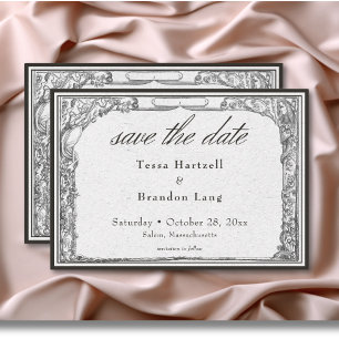 Vintage gotische Hochzeit an der mittelalterlichen Save The Date
