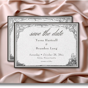 Vintage gotische Hochzeit an der mittelalterlichen Save The Date