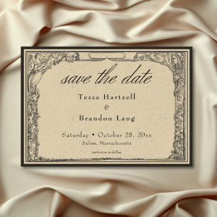 Vintage gotische Hochzeit an der mittelalterlichen Save The Date
