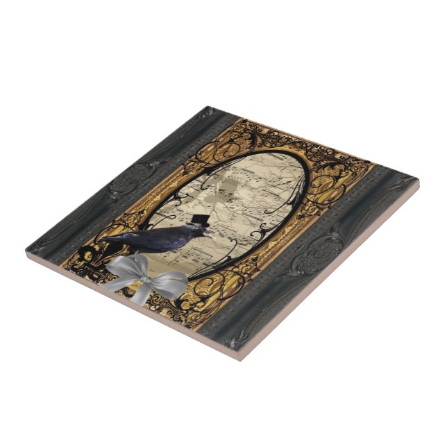 Vintage gotische Hochzeitskrähe Fliese (Seite)