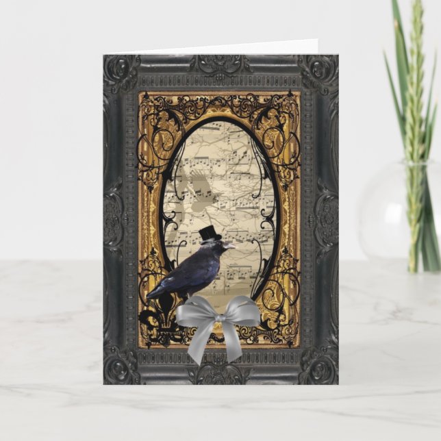 Vintage gotische Hochzeitskrähe Karte (Vorderseite)