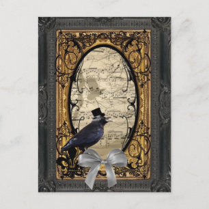 Vintage gotische Hochzeitskrähe Postkarte