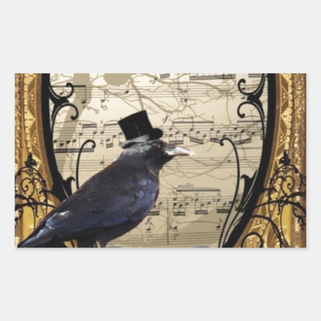 Vintage gotische Hochzeitskrähe Rechteckiger Aufkleber (Vorderseite)