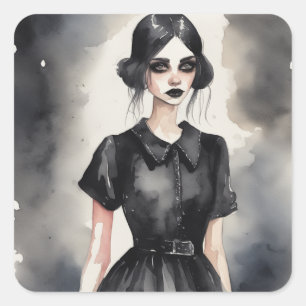 Vintage Gotische LBD-Kleidung Illustration Art Quadratischer Aufkleber