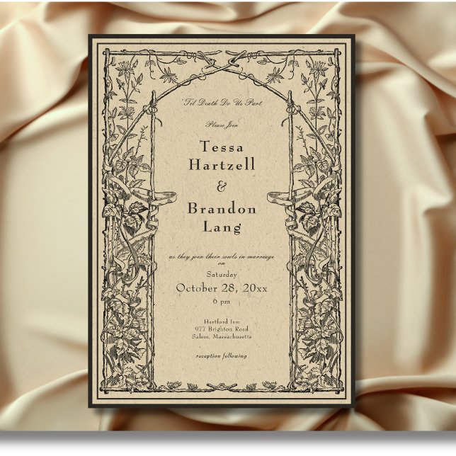 Vintage gotische Mittelalterliche Hochzeit des Wei Einladung (Vintage Gothic Medieval Vine Arch Border Wedding Invitation)