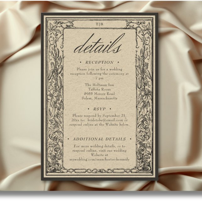 Vintage gotische Mittelalterliche Hochzeitsdetails Begleitkarte (Vintage Gothic Medieval Border Wedding Details Enclosure Card)