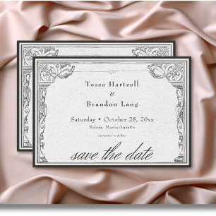 Vintage gotische mittelalterliche Linienrand-Hochz Save The Date