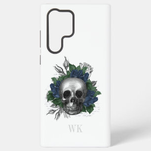 Vintage gotische Navy-Blau-Rosen-Totenkopf-Monogra Samsung Galaxy Hülle