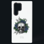 Vintage gotische Navy Blue Rose Skull Monogram Samsung Galaxy Hülle<br><div class="desc">Whimsikal Vintag gotische Handy Gehäuse mit marineblau Rose in einem Schädel.</div>