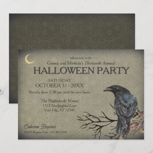 Vintage-Gotische-Raben-Halloween-Party Einladung