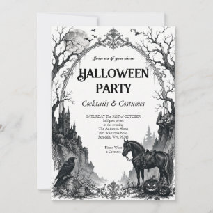 Vintage-Gotische-Raben-Halloween-Party-Einladung Einladung