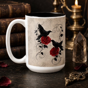 Vintage-Gotische Raben Karmesinrote Rosen Zweifarbige Tasse