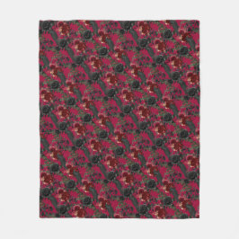 Vintage gotische Ravens und Rose dunkelrot Fleecedecke