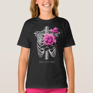 Vintage-Gotische Rosa Rose Skelett Personalisiert T-Shirt