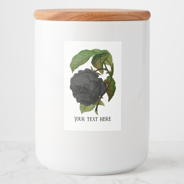 Vintage gotische schwarze Rose Personalisiert Lebensmitteletikett (Vorderseite)