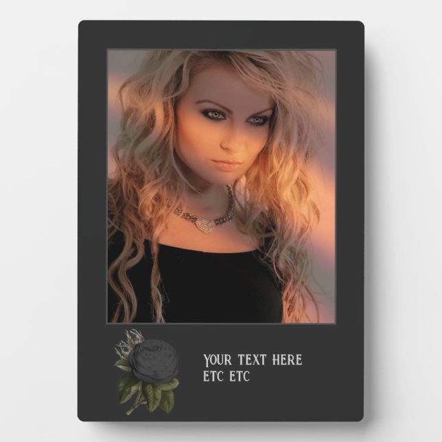 Vintage gotische schwarze Rose Personalisiert Plaq Fotoplatte (Vorderseite)