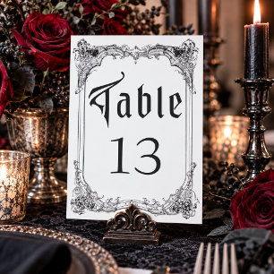Vintage-Gotische-schwarze-Toile-weiße-Hochzeit Tischnummer