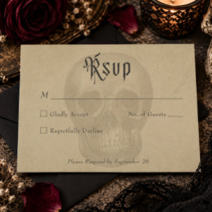 Vintage-Gotische-Skelett-Hochzeit an Halloween RSVP Karte