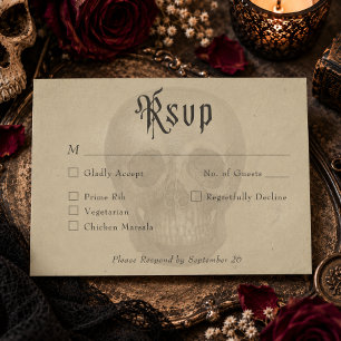 Vintage-Gotische-Skelett-Hochzeit an Halloween RSVP Karte