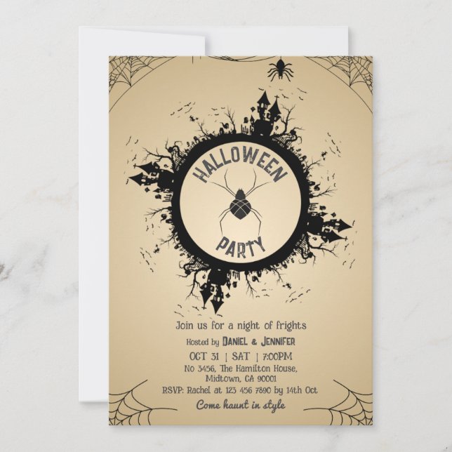 Vintage-Gotische-Spinnennetz-Halloween-Party Einladung (Vorderseite)