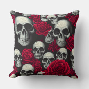 Vintage-Gotische Totenköpfe rote Rosen Garten Kissen