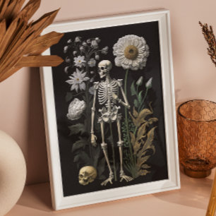 Vintage-Gotischer Blumenskelett   Dunkle Botanik Poster