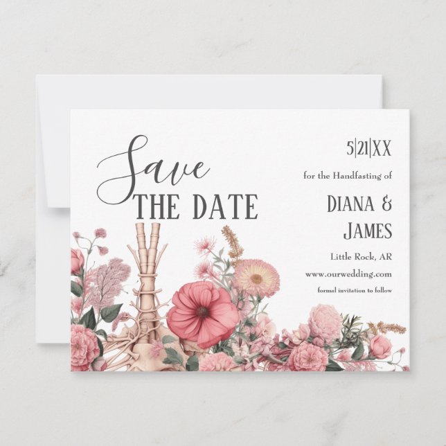 Vintage-Gotischer-Boho-Blumen-Anatomie-Rippenkäfig Save The Date (Vorderseite)