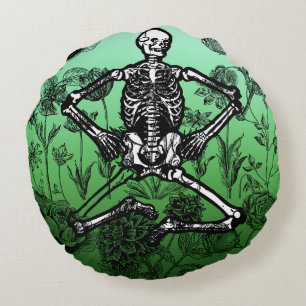 Vintage-Gotischer Botanischer Skelett - Dunkle Aka Rundes Kissen