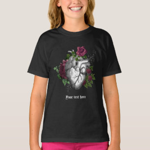 Vintage-Gotischer Burgunder-Blumenherz T-Shirt