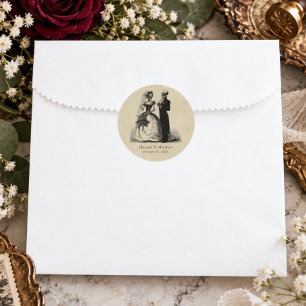 Vintage-Gotischer-schwarzer-Toile-Tan-Hochzeitsske Runder Aufkleber