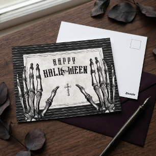 Vintage-Gotischer-Skelett-Frohes-Halloween Postkarte