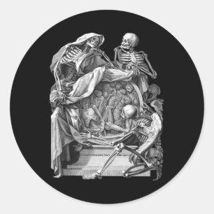 Vintage-Gotischer-Skelett-Stich Memento Mori Hallo Runder Aufkleber