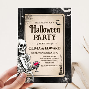 Vintage-Gotischer-Skull-Erwachsener-Halloween-Part Einladung