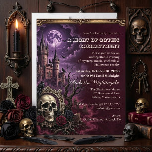 Vintage-Gotischer-Skull-Spook-Schloss-Vollmondnach Einladung