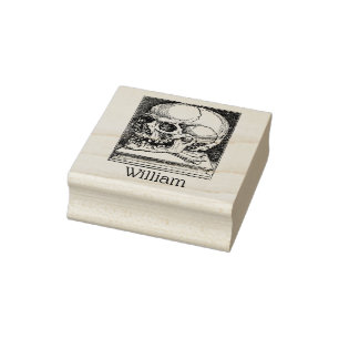 Vintage-gotischer Totenkopf auf Buchname Gummistempel