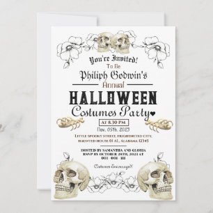 Vintage-Gotischer-Totenkopf-Halloween-Kostüm-Party Einladung