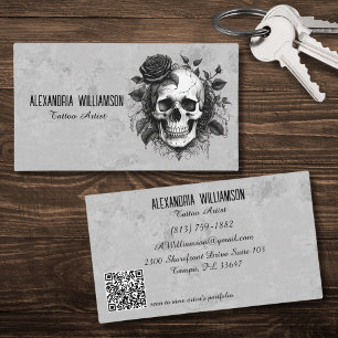 Vintage-Gotischer Totenkopf mit schwarzen Rosen Visitenkarte
