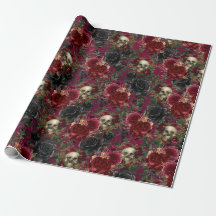 Vintage-Gotischer Totenkopf und Rosen Rot und Schw